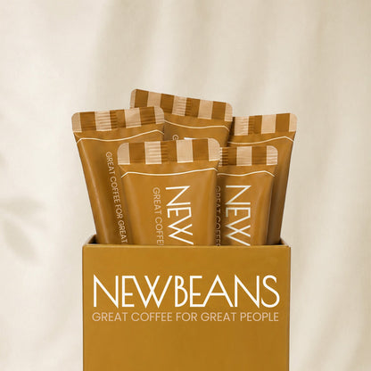 Newbeans Café Latte No Sugar sticks standing in the opened box